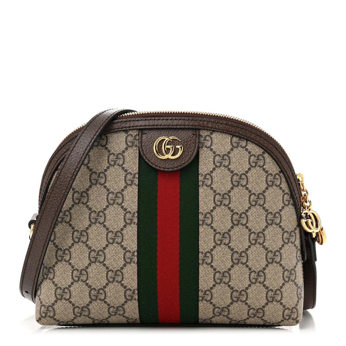 GG Supreme Monogram Textured Dollar Calfskin Web Small Ophidia Dome Shoulder Bag Beige Ebony New Acero