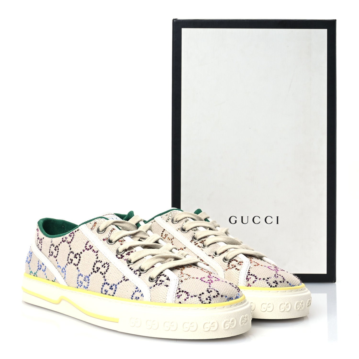 Gucci Canvas Lame Crystal GG Monogram Womens 1977 Tennis Sneakers 41 Gardenia Silver Mystic White 9 of 9