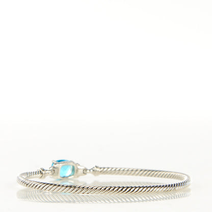 David Yurman Sterling Silver Diamond Blue Topaz 3mm Petite Wheaton Bracelet 3 of 7