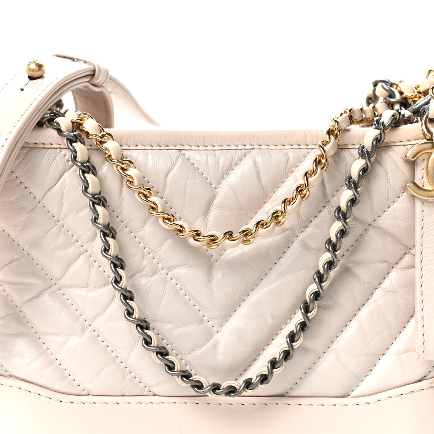 Aged Calfskin Chevron Quilted Small Gabrielle Hobo Beige