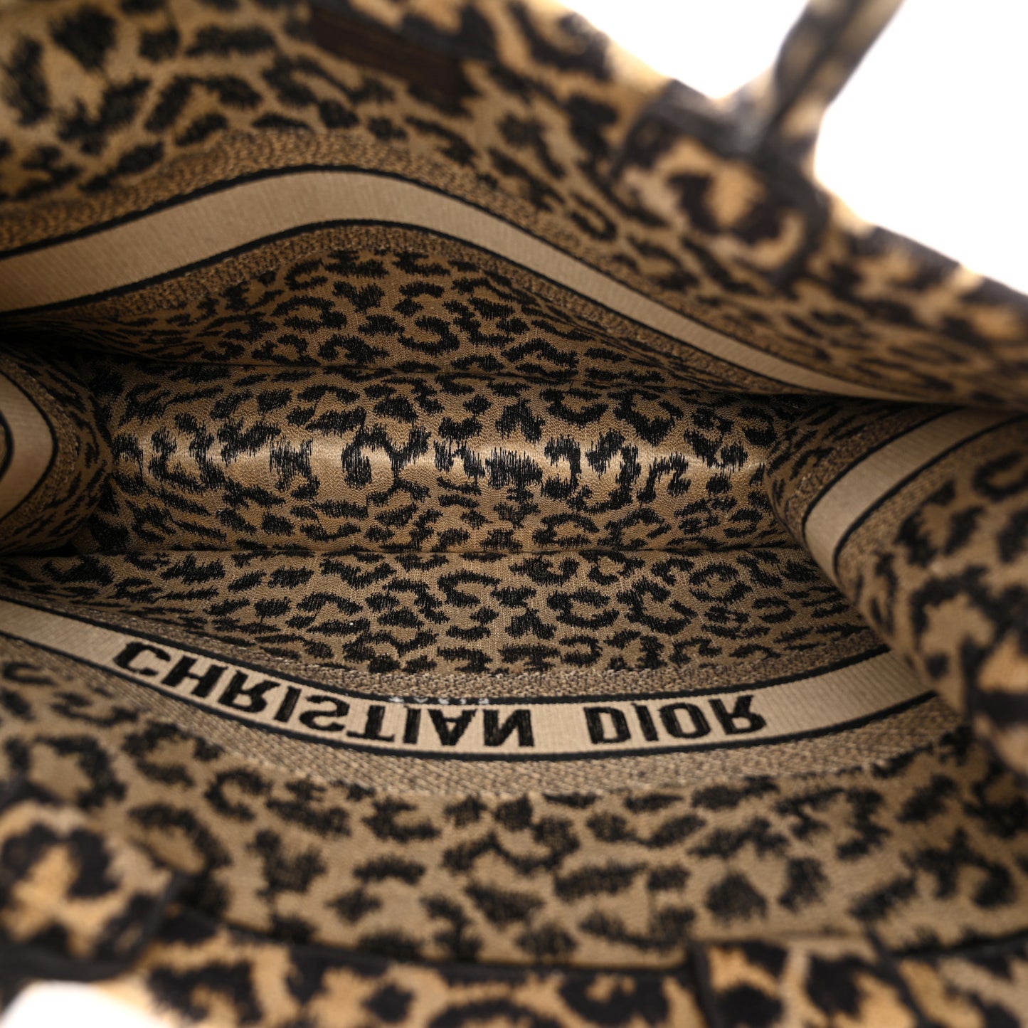 Canvas Mizza Embroidered Large Leopard Book Tote Beige