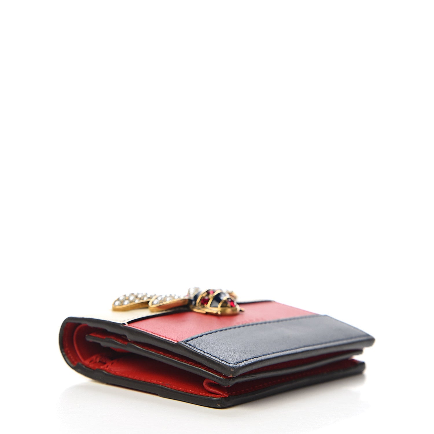 Gucci Calfskin Queen Margaret Card Case Wallet Blue Agata Hibiscus Red Mystic White 3 of 8