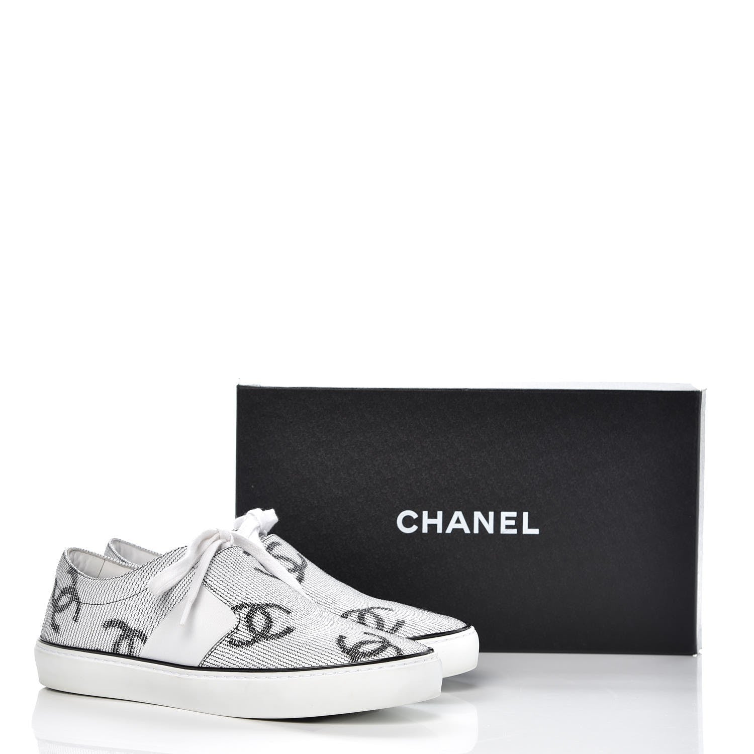 Chanel Embroidered Calfskin Womens CC Sneakers 39.5 Black White 12 of 12