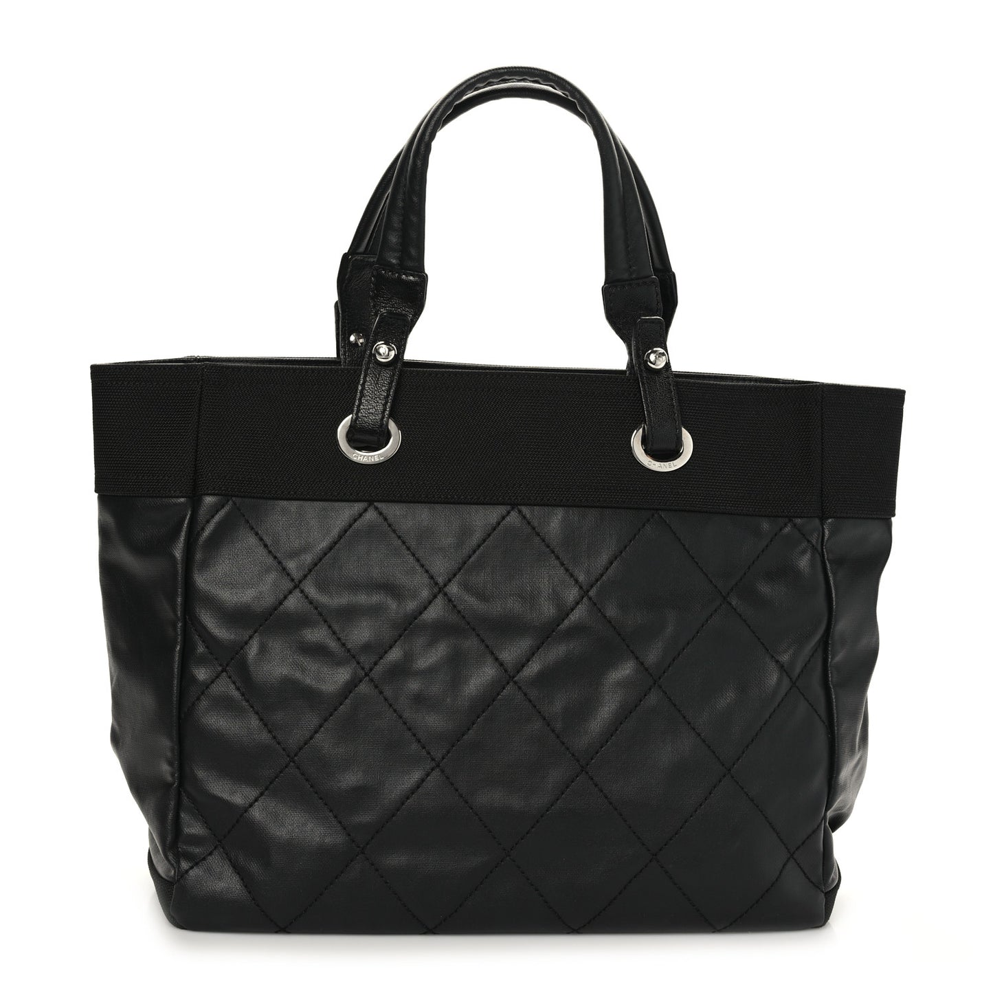 Coated Canvas Quilted Large Paris Biarritz Tote Black