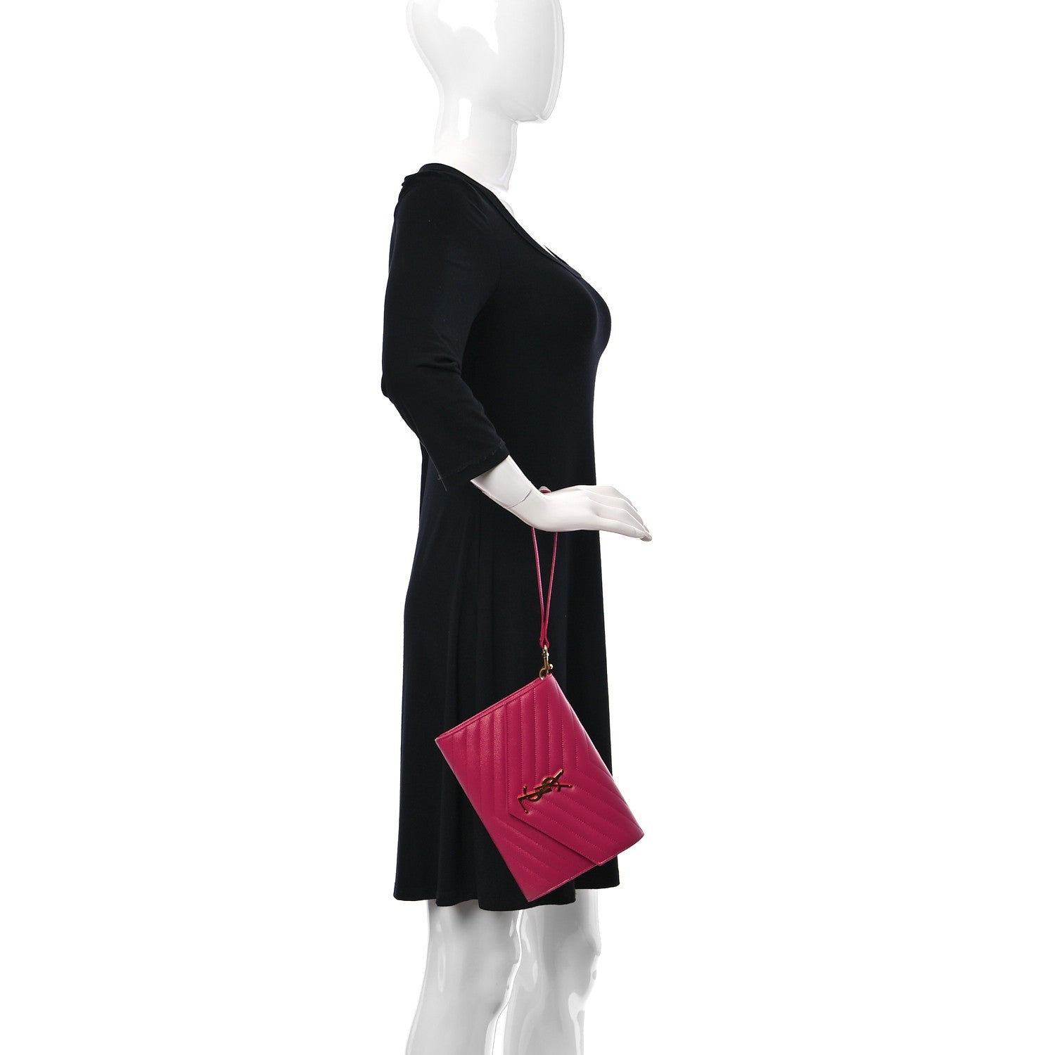 Saint Laurent Grain De Poudre Matelasse Chevron Monogram Envelope Clutch Fuxia Couture 2 of 9