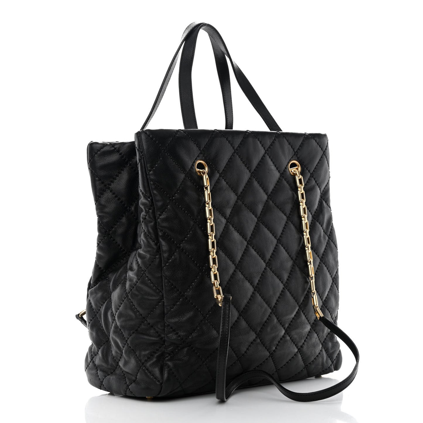 Calfskin Quilted Large Retro Chain Tote Black