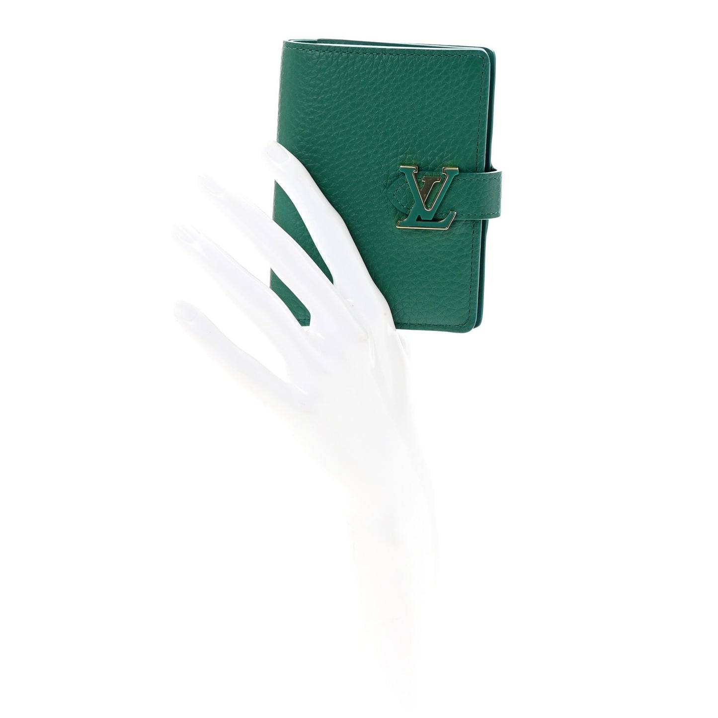Taurillon Capucines Vertical Compact Wallet Green
