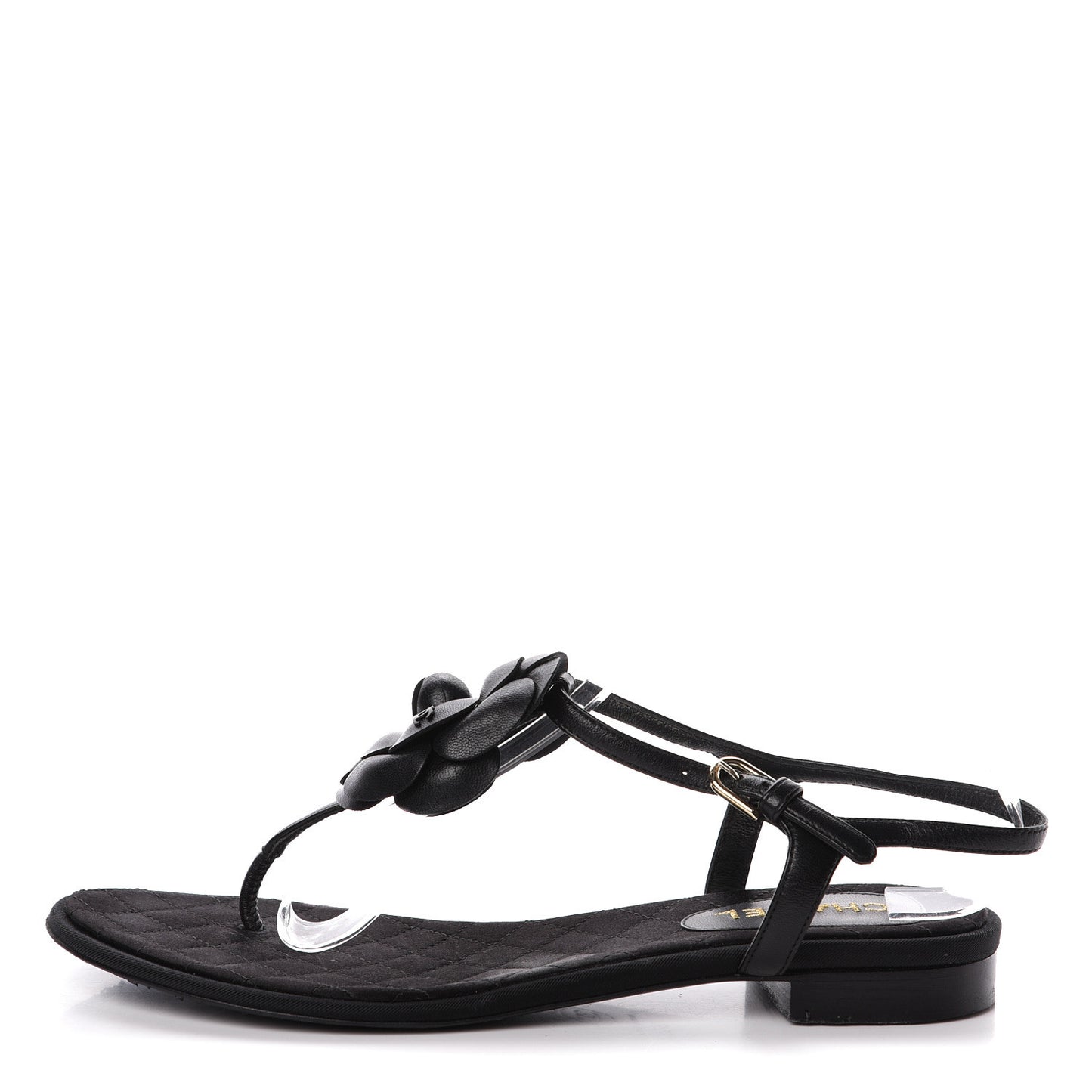 Lambskin Camellia Thong Sandals 38.5 Black