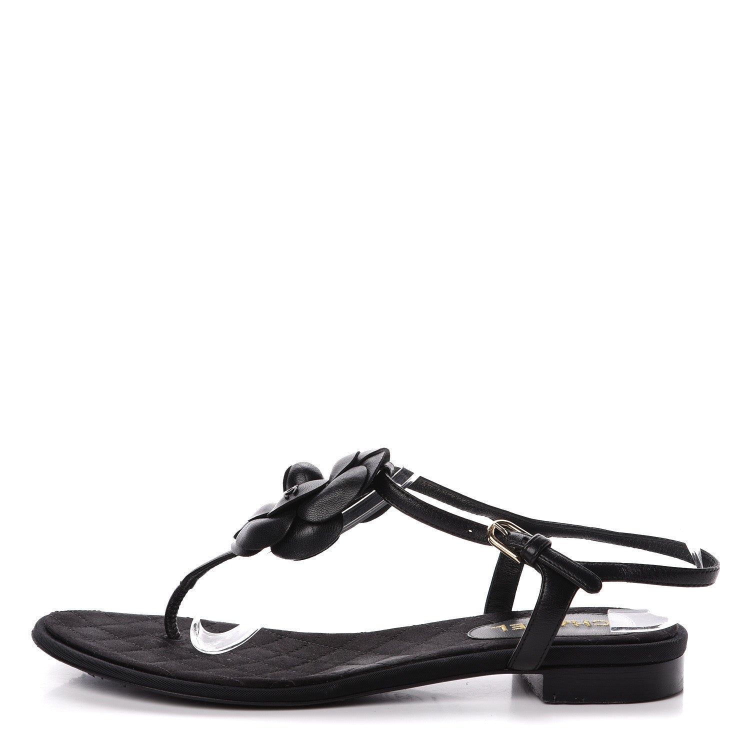 Chanel Lambskin Camellia Thong Sandals 38.5 Black 1 of 18