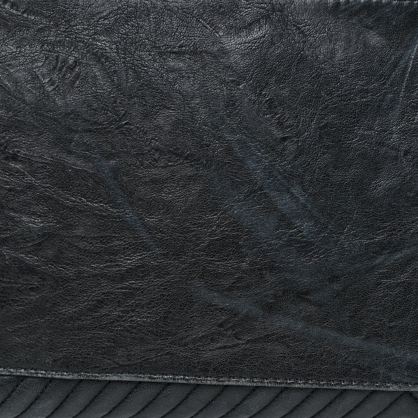 Wrinkled Lambskin Chevron Quilted Large Surpique Tote Black