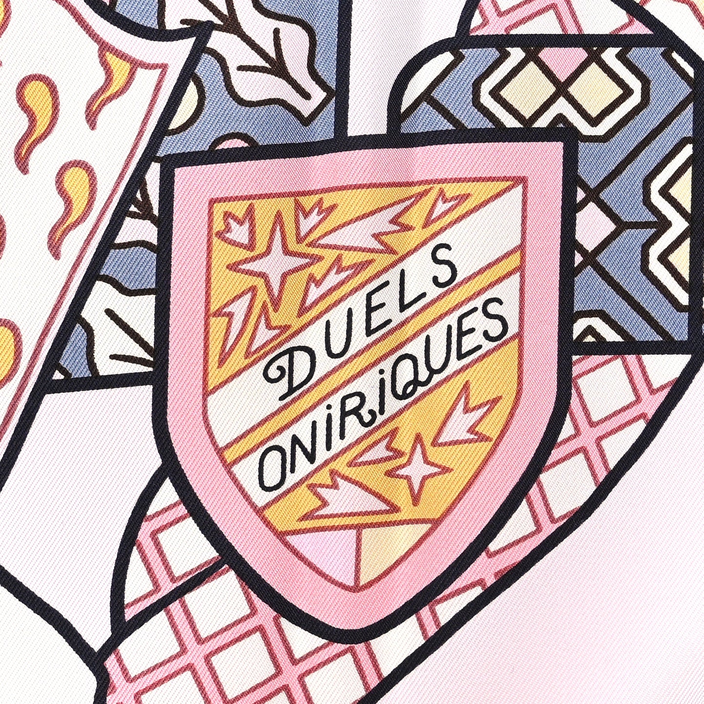 Silk Carre Duels Oniriques Scarf 90 Rose Pale Gris Jaune