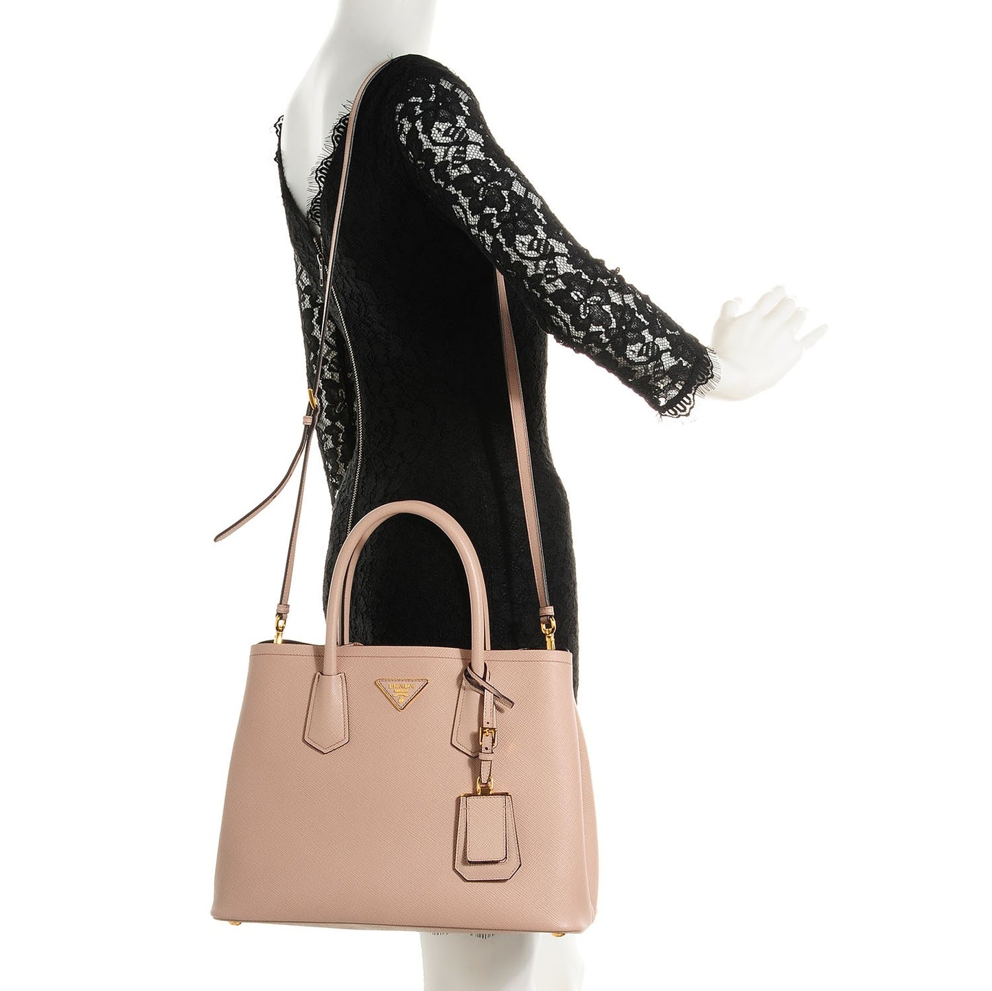 Saffiano Cuir Medium Double Bag Cammeo