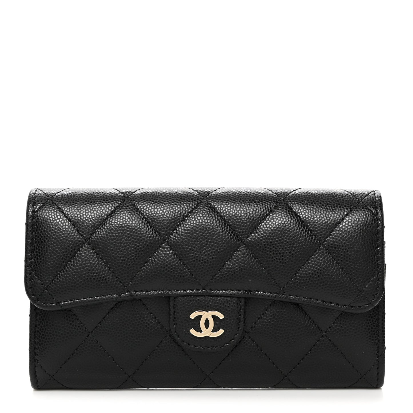 Caviar Quilted Medium Gusset Flap Wallet Black