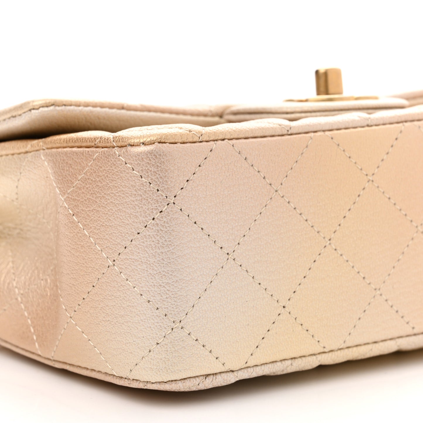 Metallic Goatskin Quilted Mini Rectangular Flap Gold