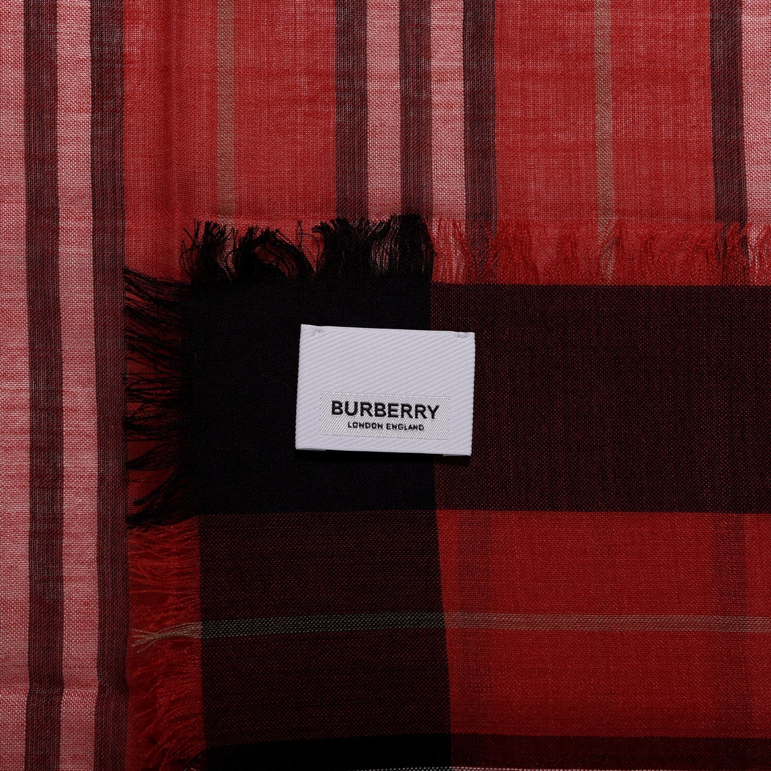Burberry Wool Silk Gauze TB Monogram Stripe Heritage Square Scarf Bright Red 4 of 4