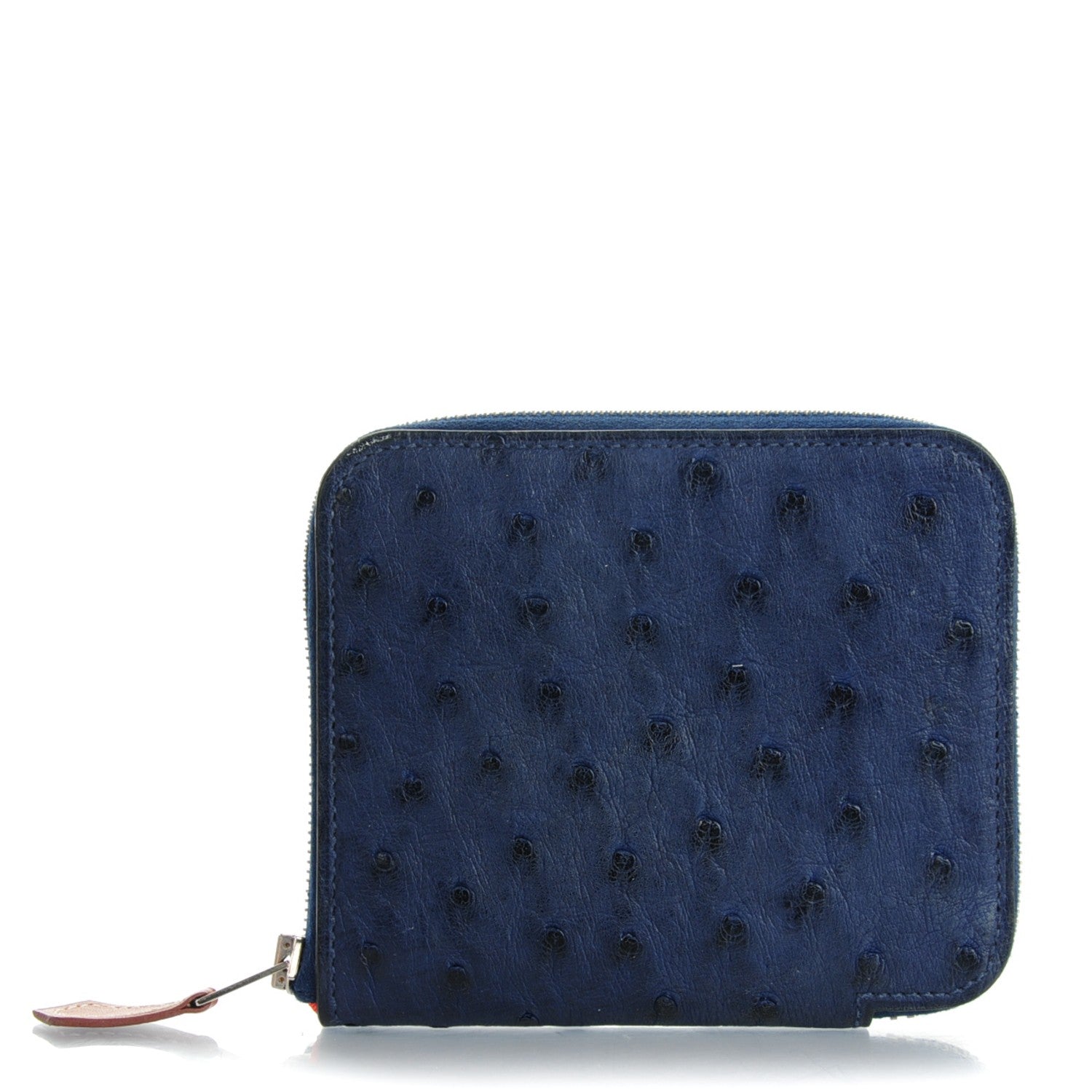 Hermes Ostrich Silk'in Compact Wallet Bleu Saphir 1 of 7
