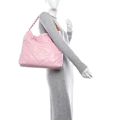 Chanel Shiny Calfskin Quilted 22 Drawstring Bag Light Pink 2 of 11