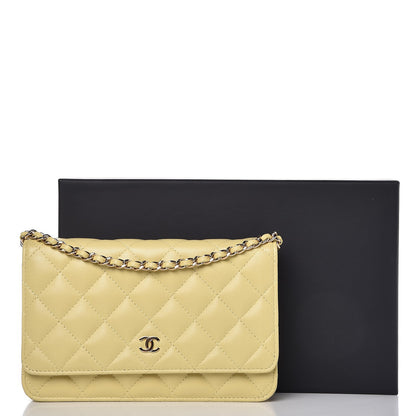 Chanel Lambskin Quilted Wallet on Chain WOC Yellow 11 of 19