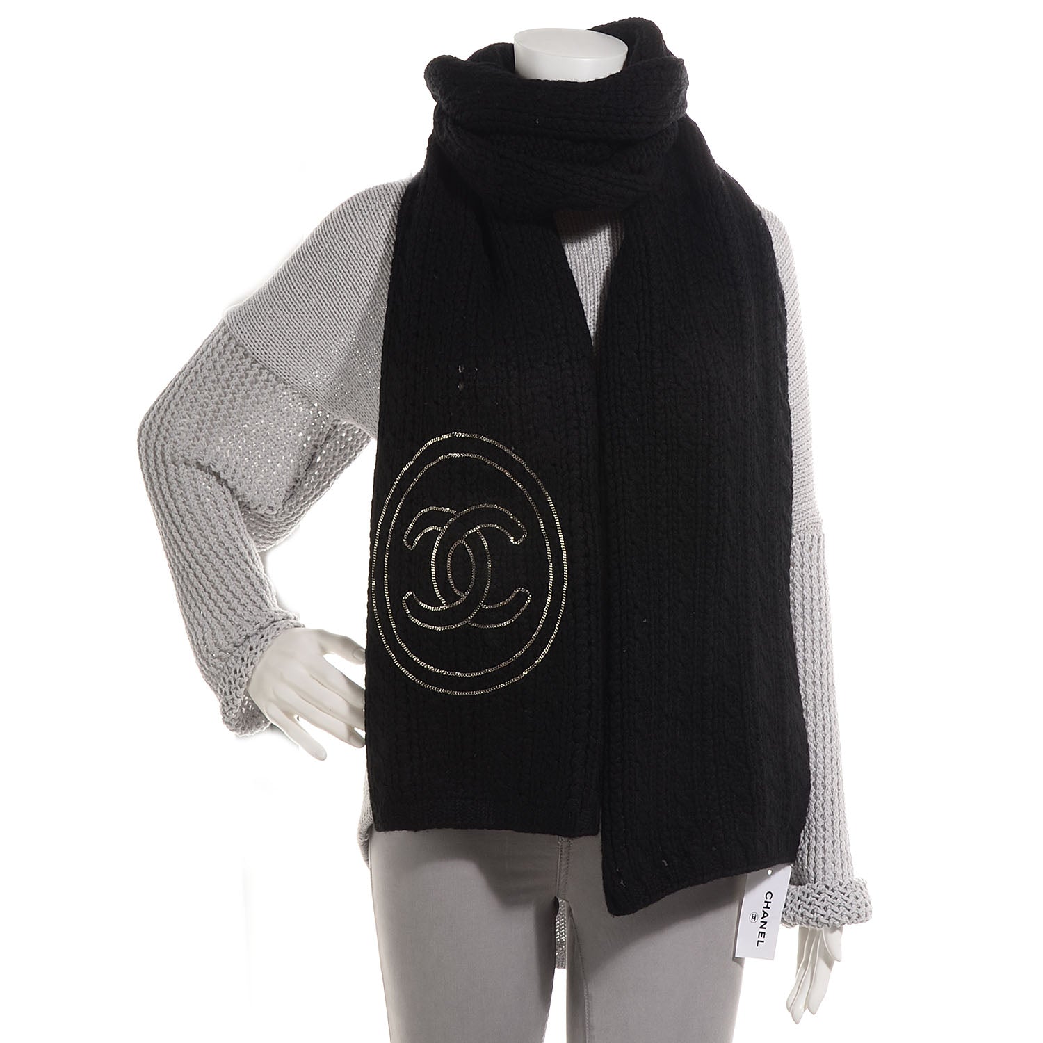 Chanel Cashmere Chain CC Scarf Black 3 of 7
