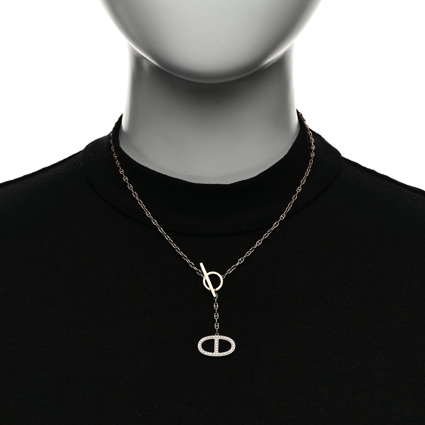18K Rose Gold Diamond GM Chaine D'Ancre Contour Pendant Necklace SH