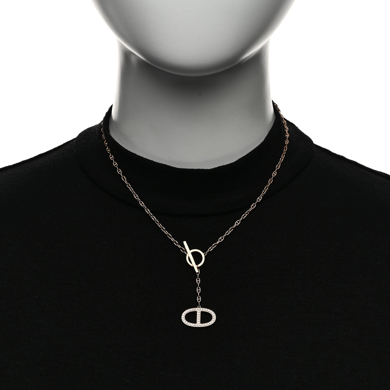 Hermes 18K Rose Gold Diamond GM Chaine D'Ancre Contour Pendant Necklace SH 2 of 5