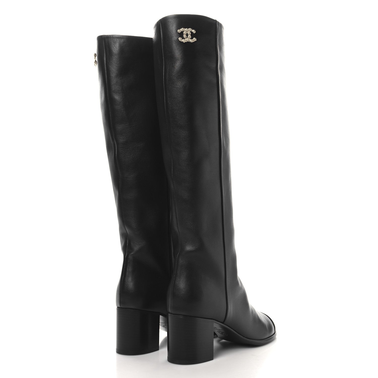 Chanel Calfskin CC High Boots 37.5 Black 4 of 8