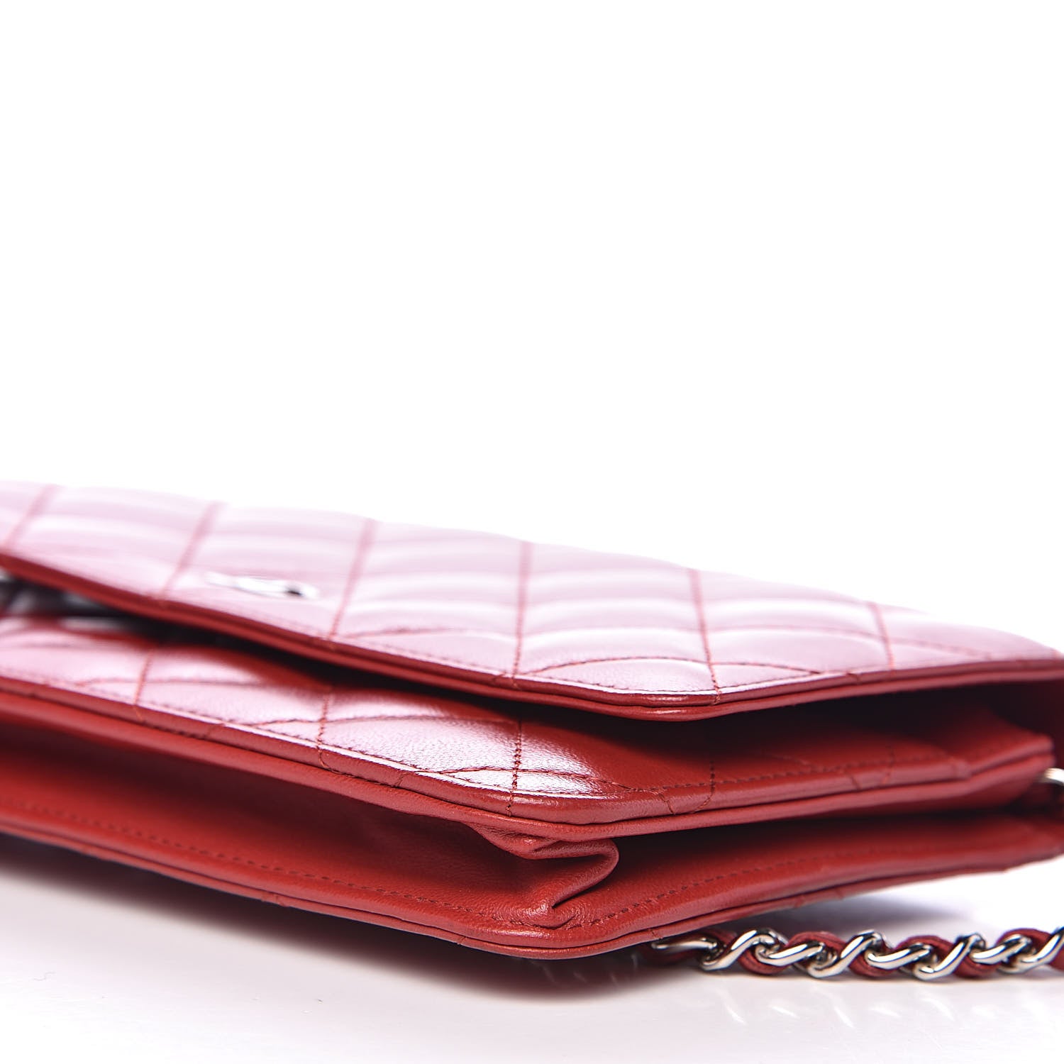 Chanel Lambskin Quilted Wallet On Chain WOC Red 12 of 13