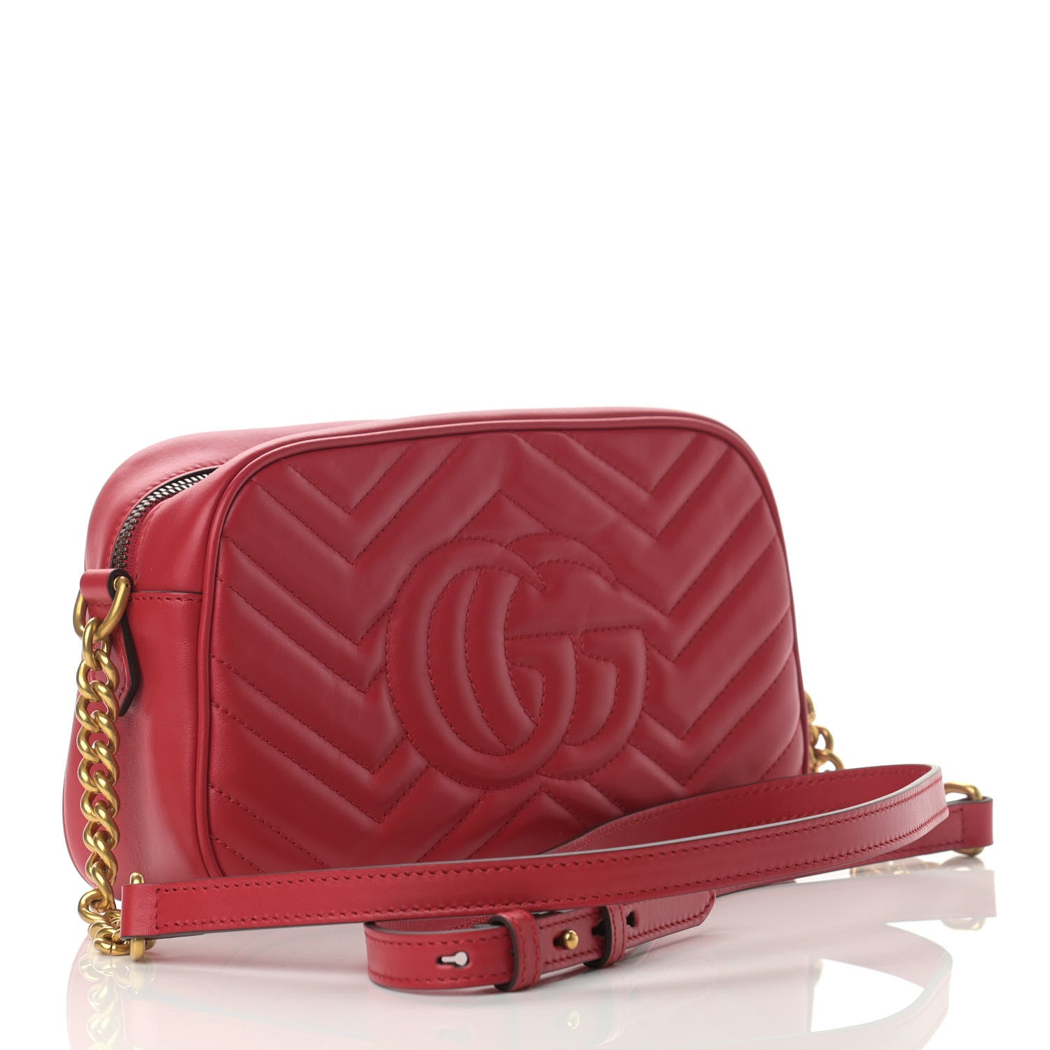 Gucci Calfskin Matelasse Small GG Marmont Chain Shoulder Bag Hibiscus Red 3 of 10
