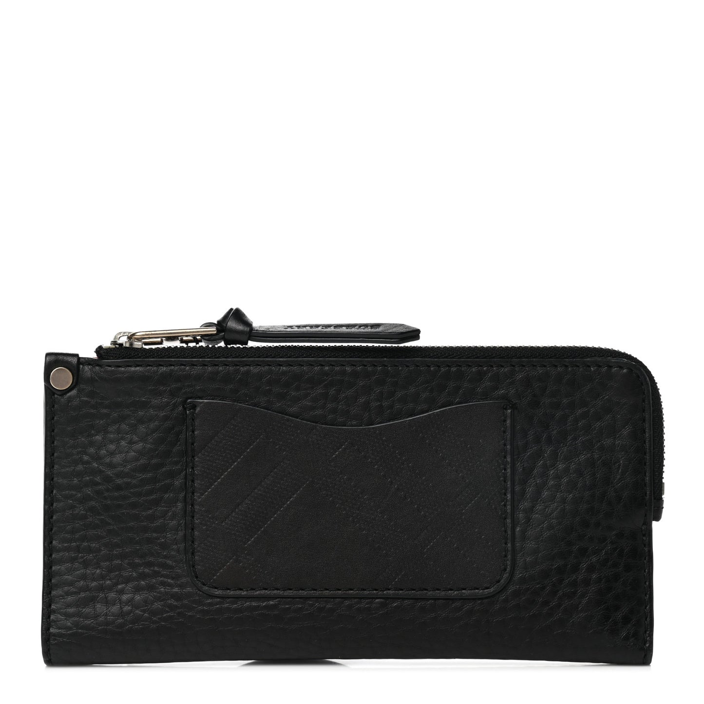 Signature Grain Calfskin Check Embossed Zip Wallet Black