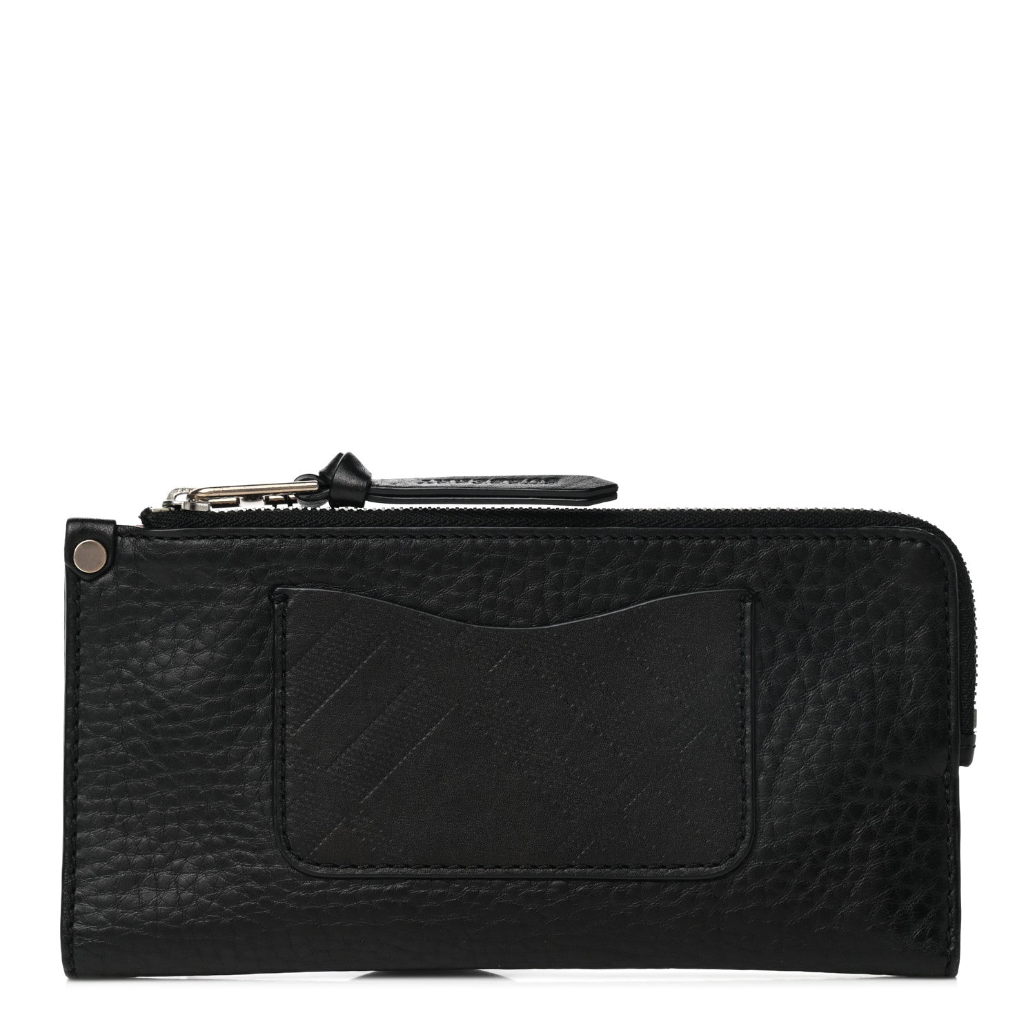 Burberry Signature Grain Calfskin Check Embossed Zip Wallet Black 1 of 11