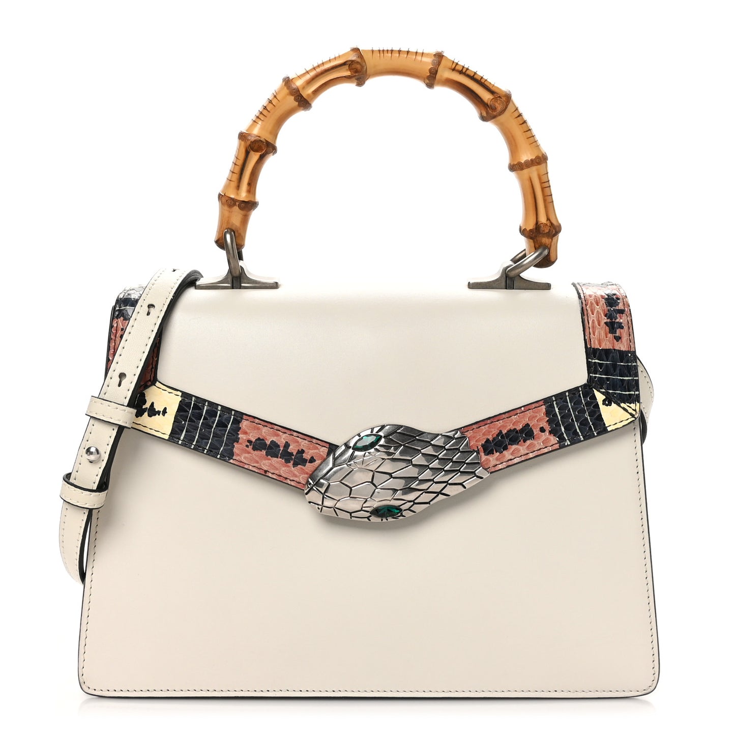 Calfskin Snakeskin Small Lilith Top Handle Bag White
