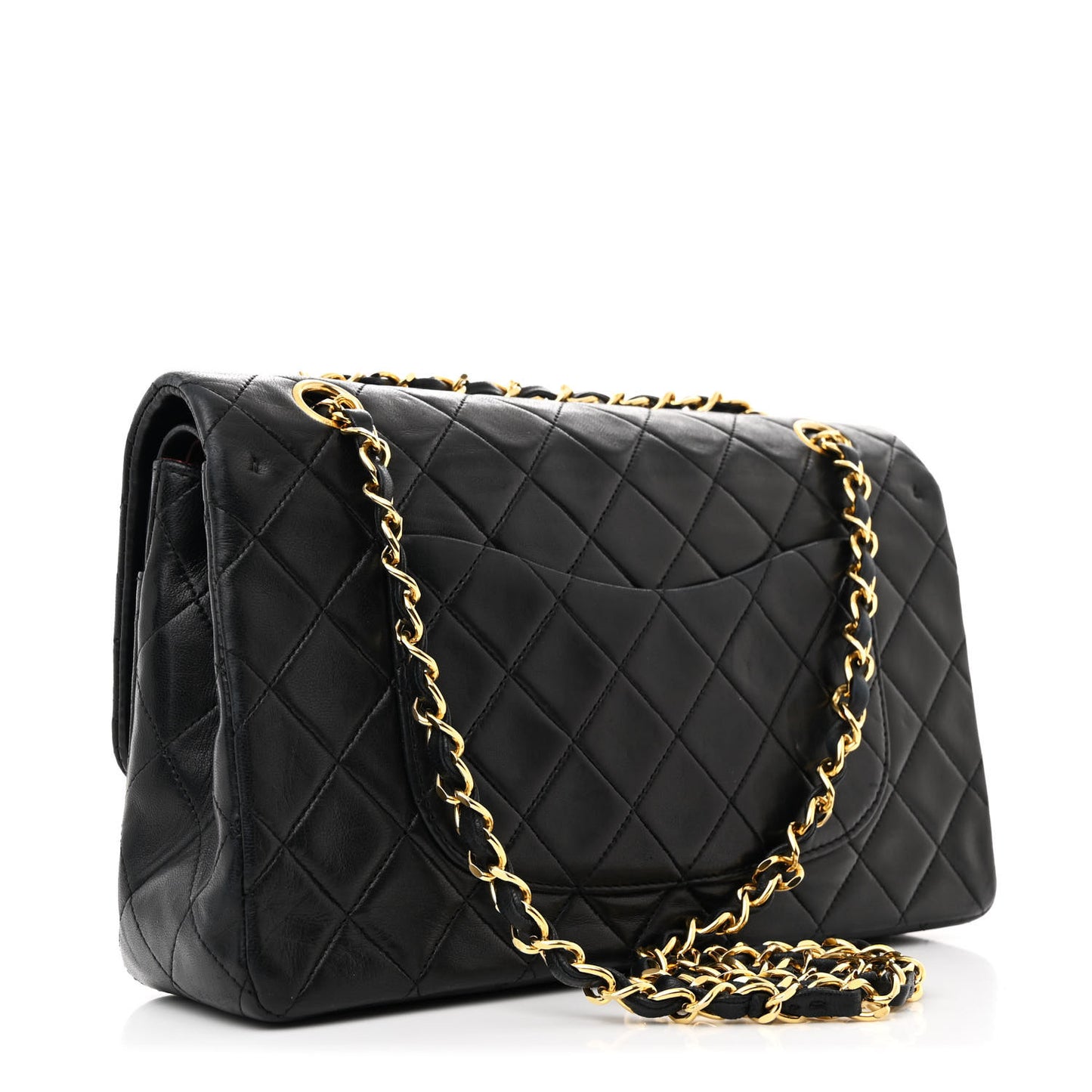 Lambskin Quilted Medium Double Flap Navy