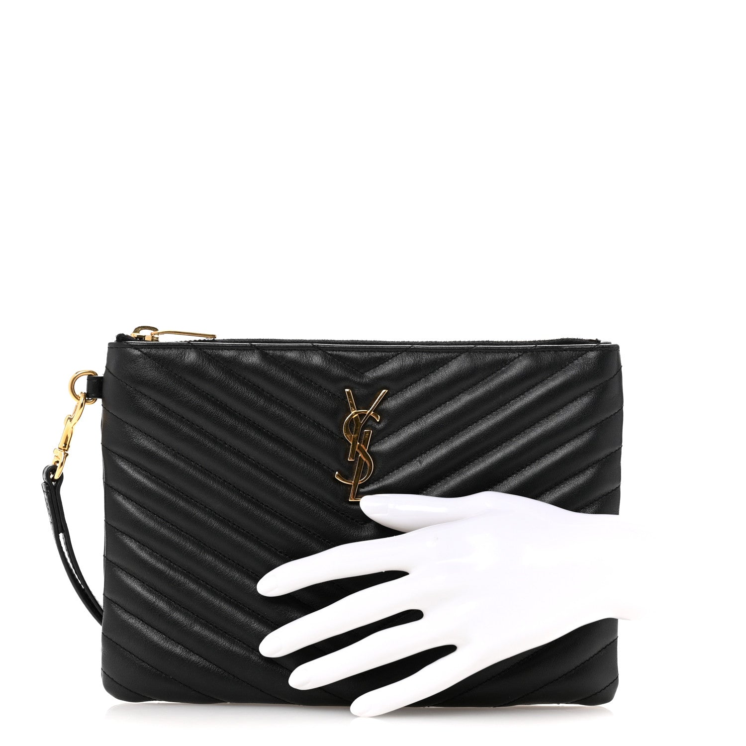 Saint Laurent Calfskin Matelasse Chevron Monogram A5 Wristlet Black 2 of 11