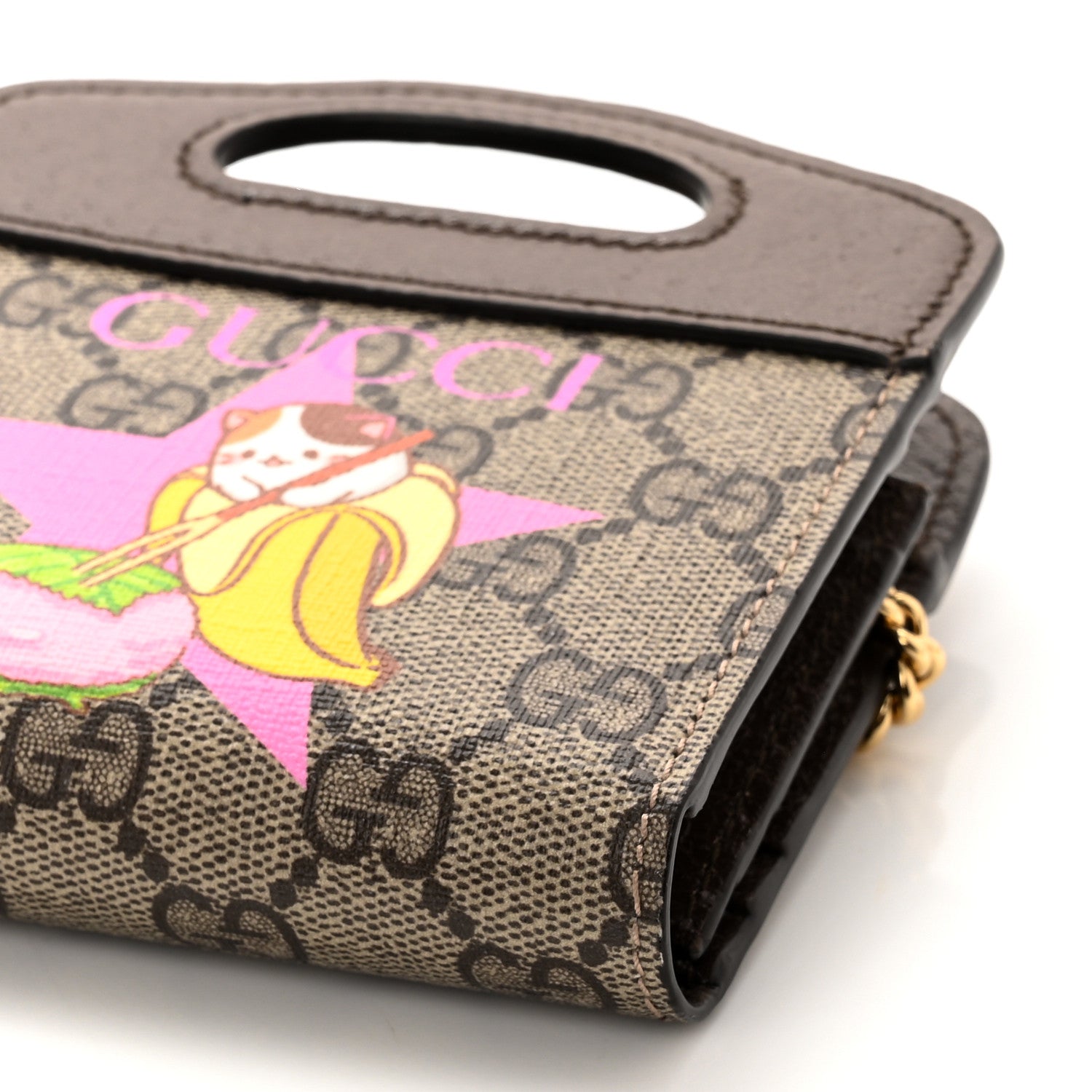 Gucci X BNF GG Supreme Monogram Textured Dollar Calfskin Bananya Print Mini Top Slip Handle Bag Beige Ebony Multicolor New Acero 9 of 9