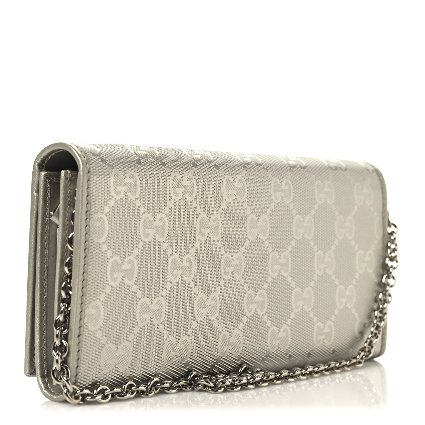 Imprime Monogram GG Pierce Chain Clutch Wallet Silver