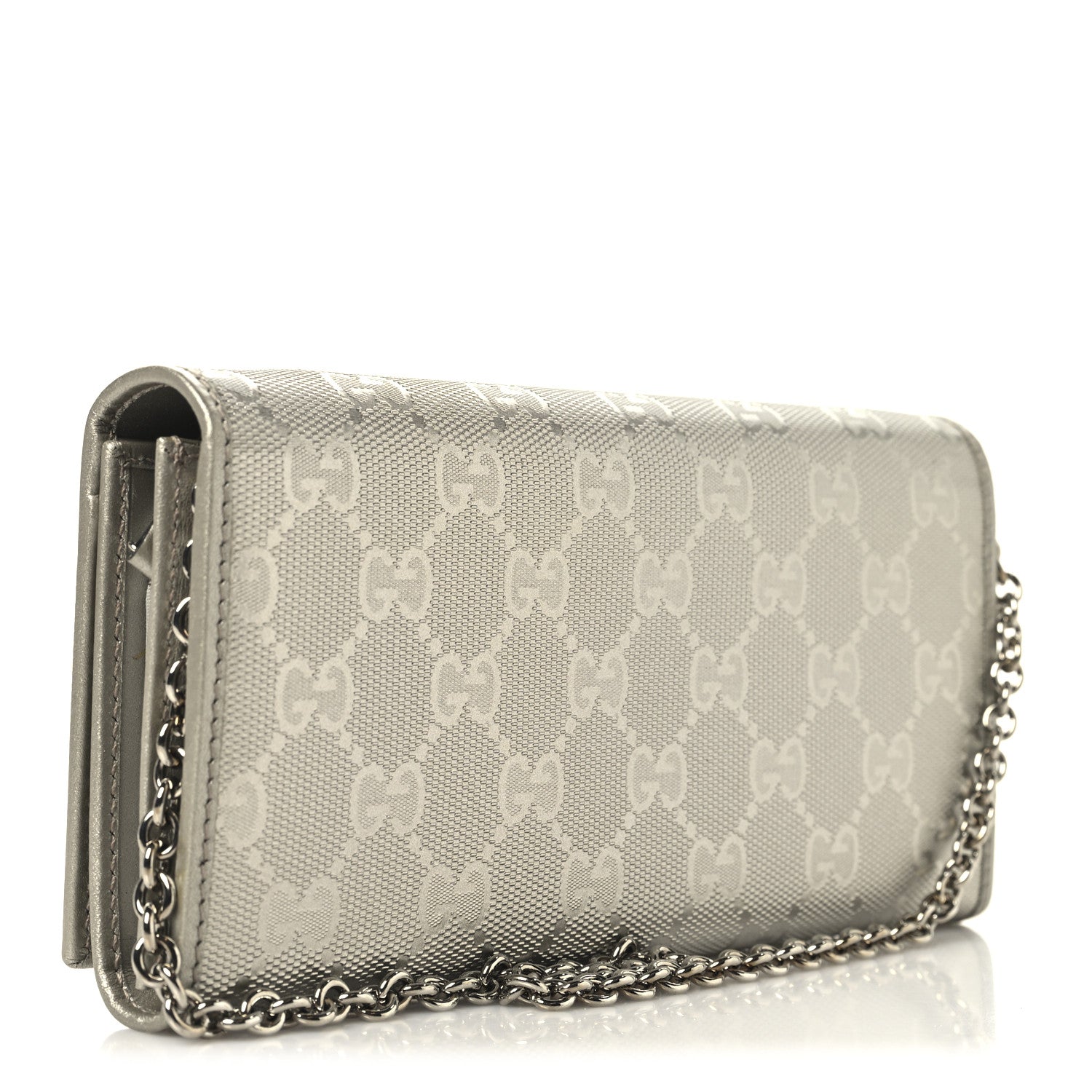Gucci Imprime Monogram GG Pierce Chain Clutch Wallet Silver 3 of 13