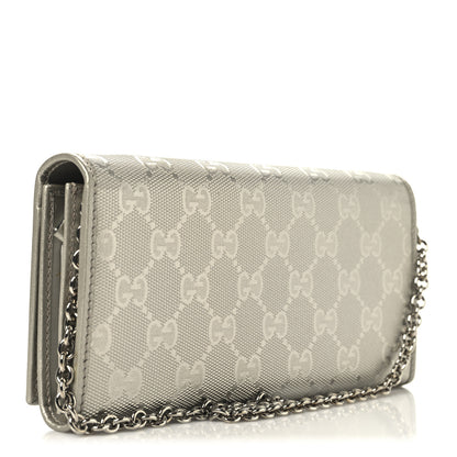 Gucci Imprime Monogram GG Pierce Chain Clutch Wallet Silver 3 of 13
