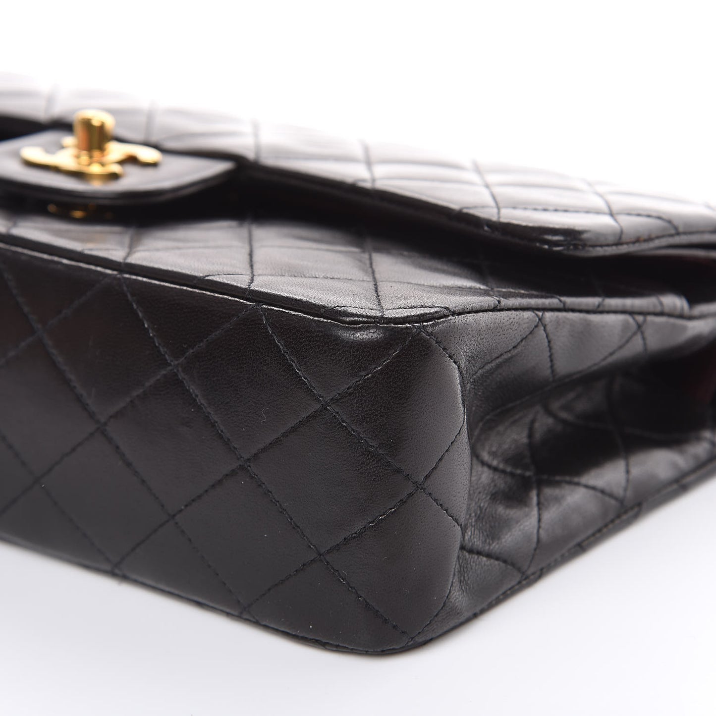 Lambskin Quilted Medium Double Flap Black