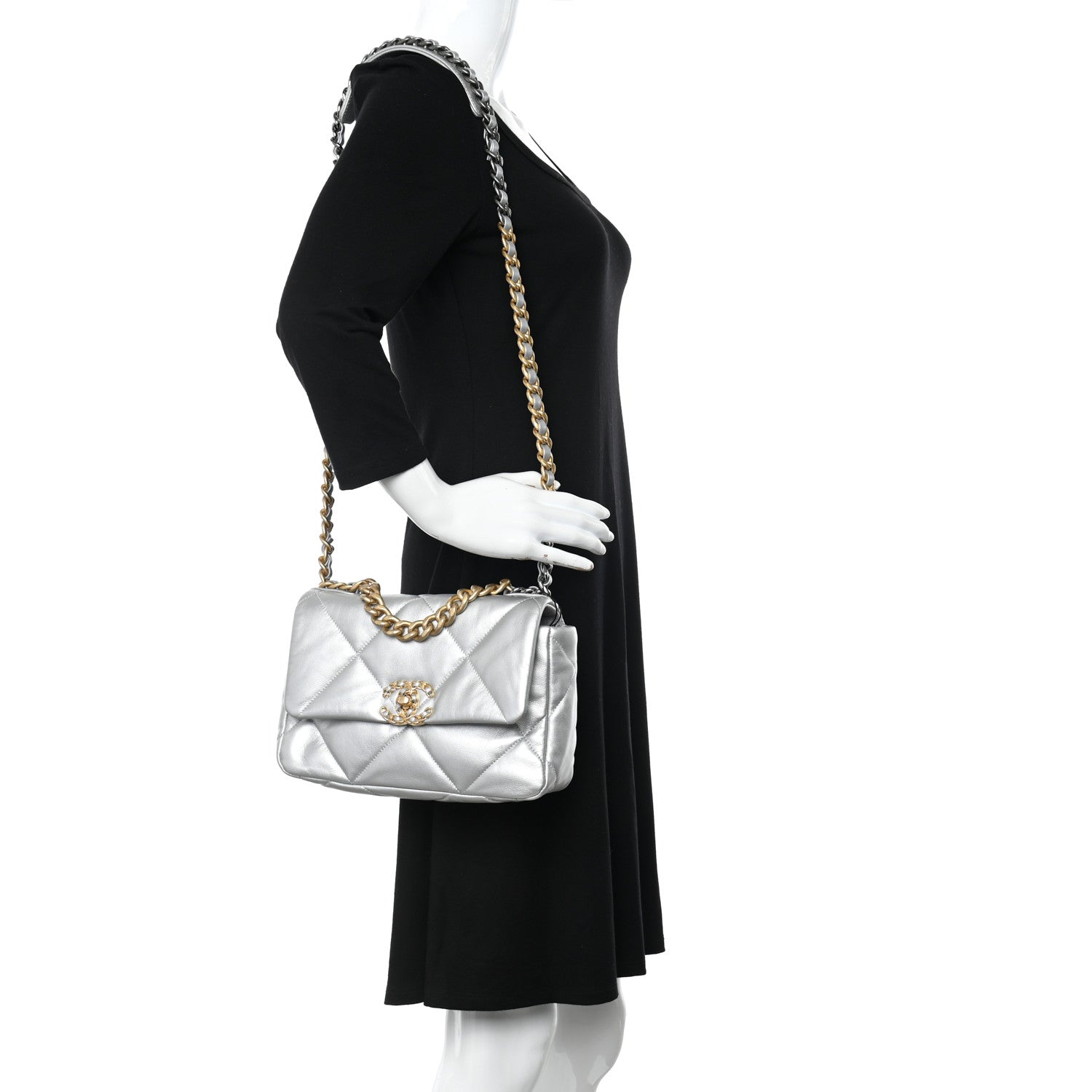 Chanel Metallic Goatskin Quilted Medium Chanel 19 Flap Silver 2 of 11