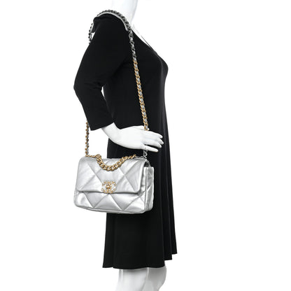 Chanel Metallic Goatskin Quilted Medium Chanel 19 Flap Silver 2 of 11