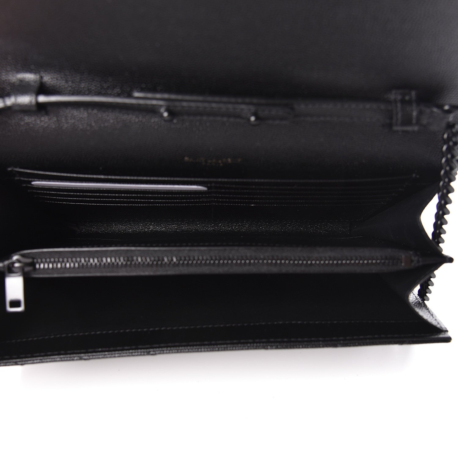 Saint Laurent Grain De Poudre Matelasse Chevron Monogram Chain Wallet Black 5 of 9