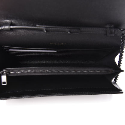 Saint Laurent Grain De Poudre Matelasse Chevron Monogram Chain Wallet Black 5 of 9