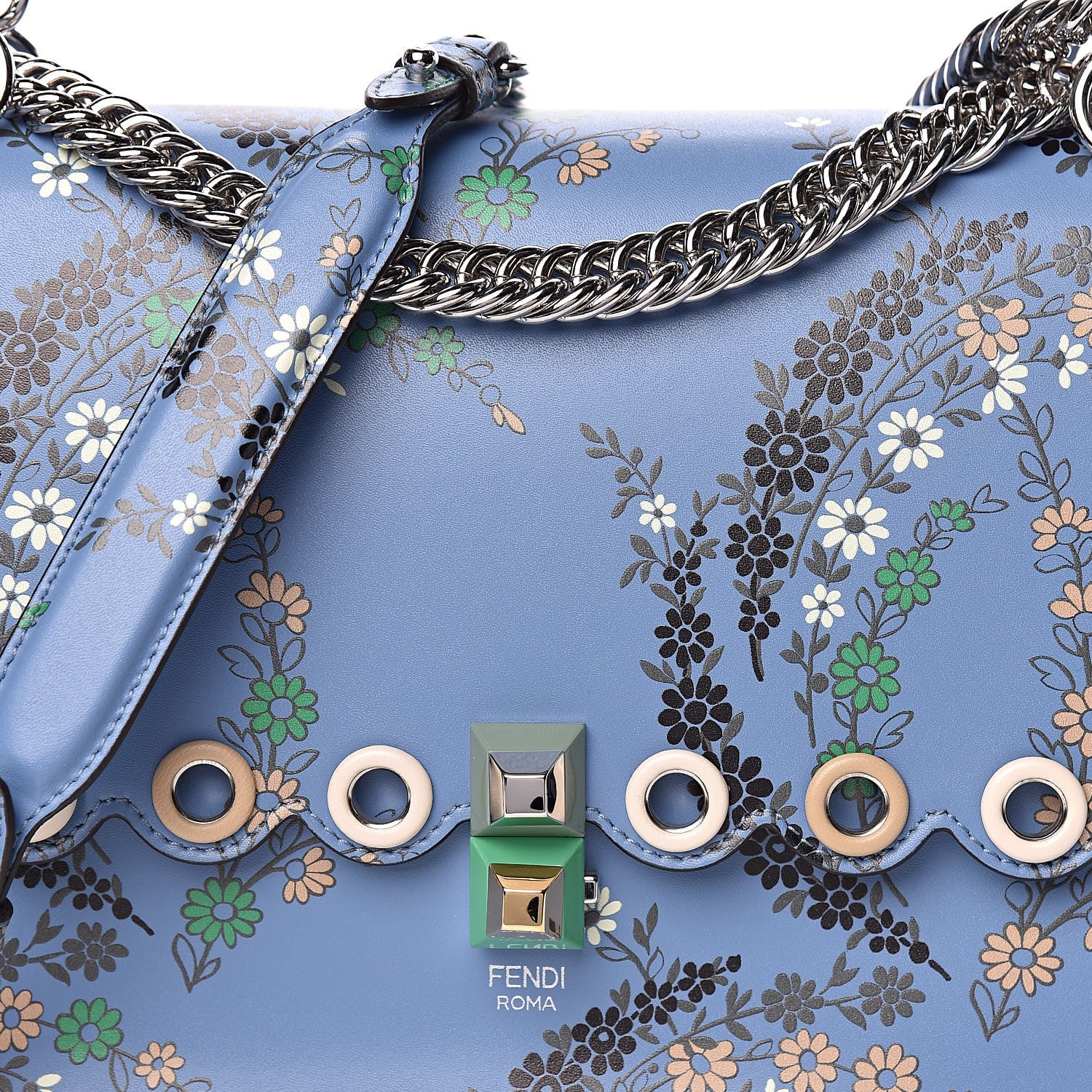 Fendi Vitello Liberty Japanese Blossom Scalloped Studded Grommet Kan I Shoulder Bag Nebula Multicolor 10 of 10