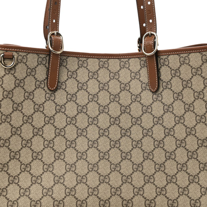 Gucci GG Supreme Monogram Emblem Large Tote Bag Beige Dark Brown 6 of 8