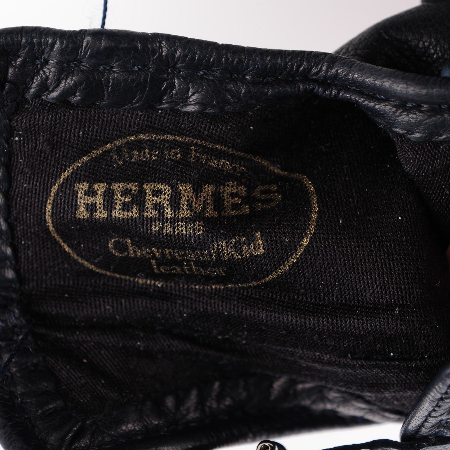 Hermes Lambskin Baguette Crystal Silk Lined Gloves 6.5 Indigo 7 of 7