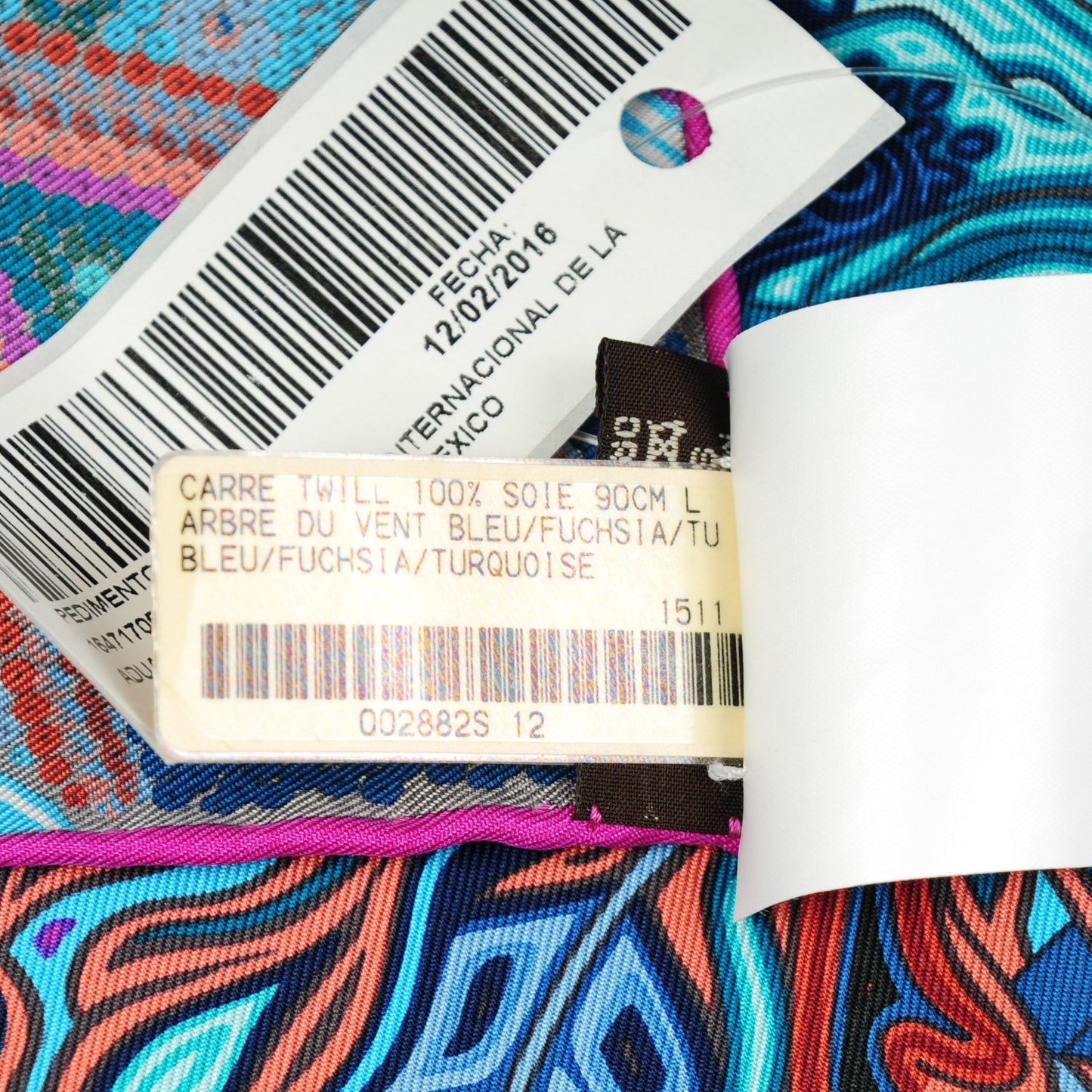 Silk L'Arbre Du Vent Scarf 90 Bleu Fuchsia Turquoise