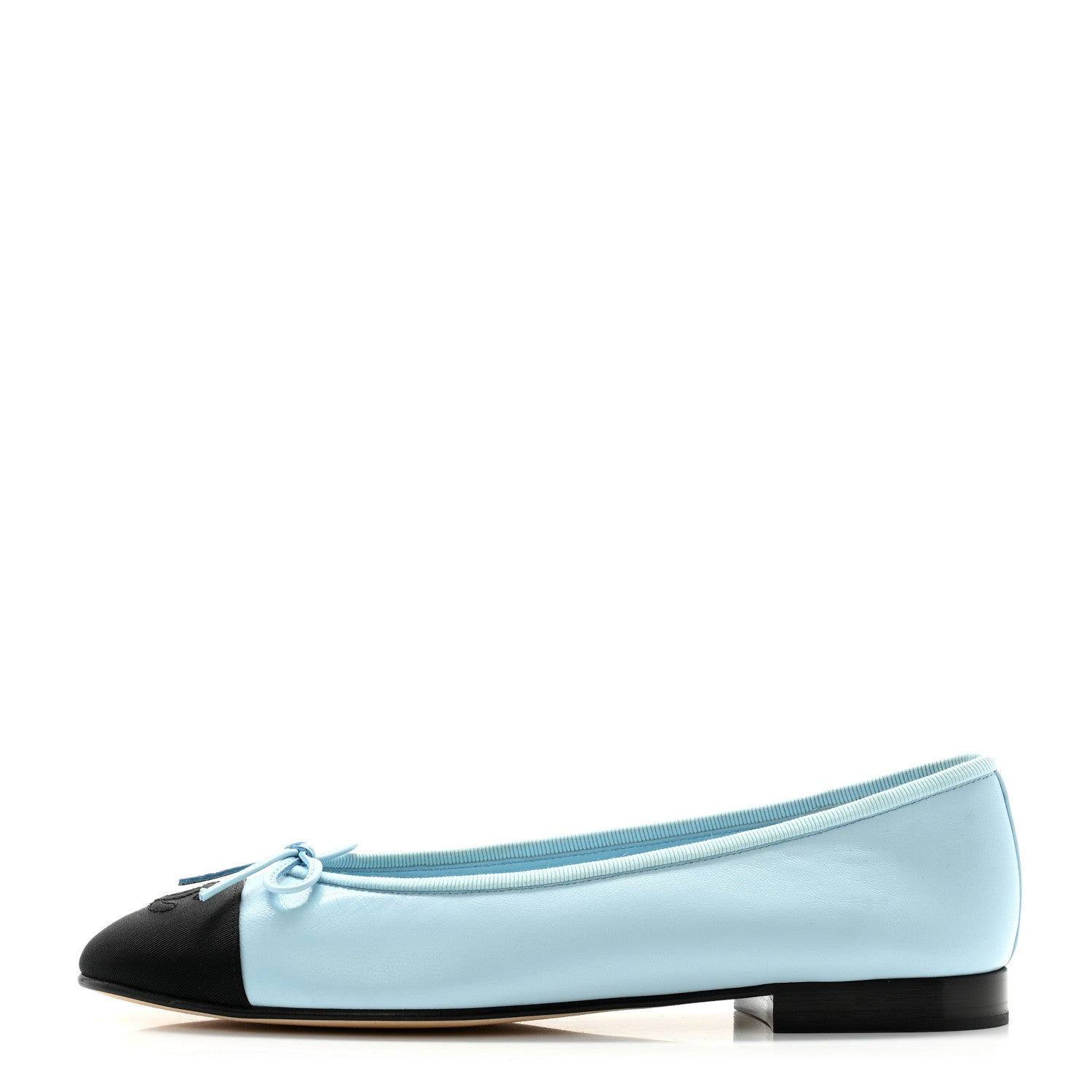 Chanel Lambskin Cap Toe CC Ballerina Flats 38 Light Blue Black 1 of 10