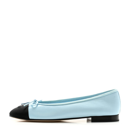 Chanel Lambskin Cap Toe CC Ballerina Flats 38 Light Blue Black 1 of 10