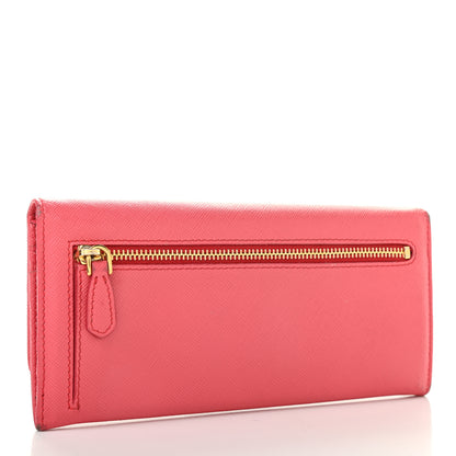 Prada Saffiano Metal Continental Flap Wallet Fragola 3 of 15