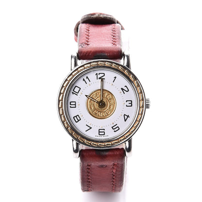 Hermes Stainless Steel Ostrich 23mm Sellier Quartz Watch Rouge 1 of 14